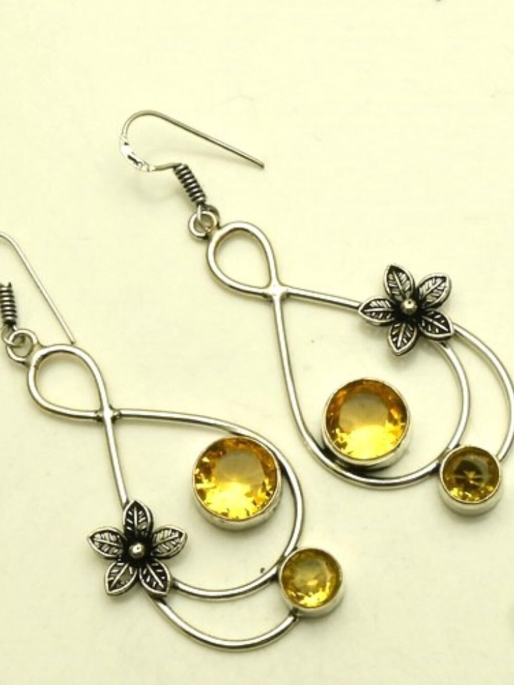 Citrine Gemstone Sterling Silver Drop Dangle Earrings